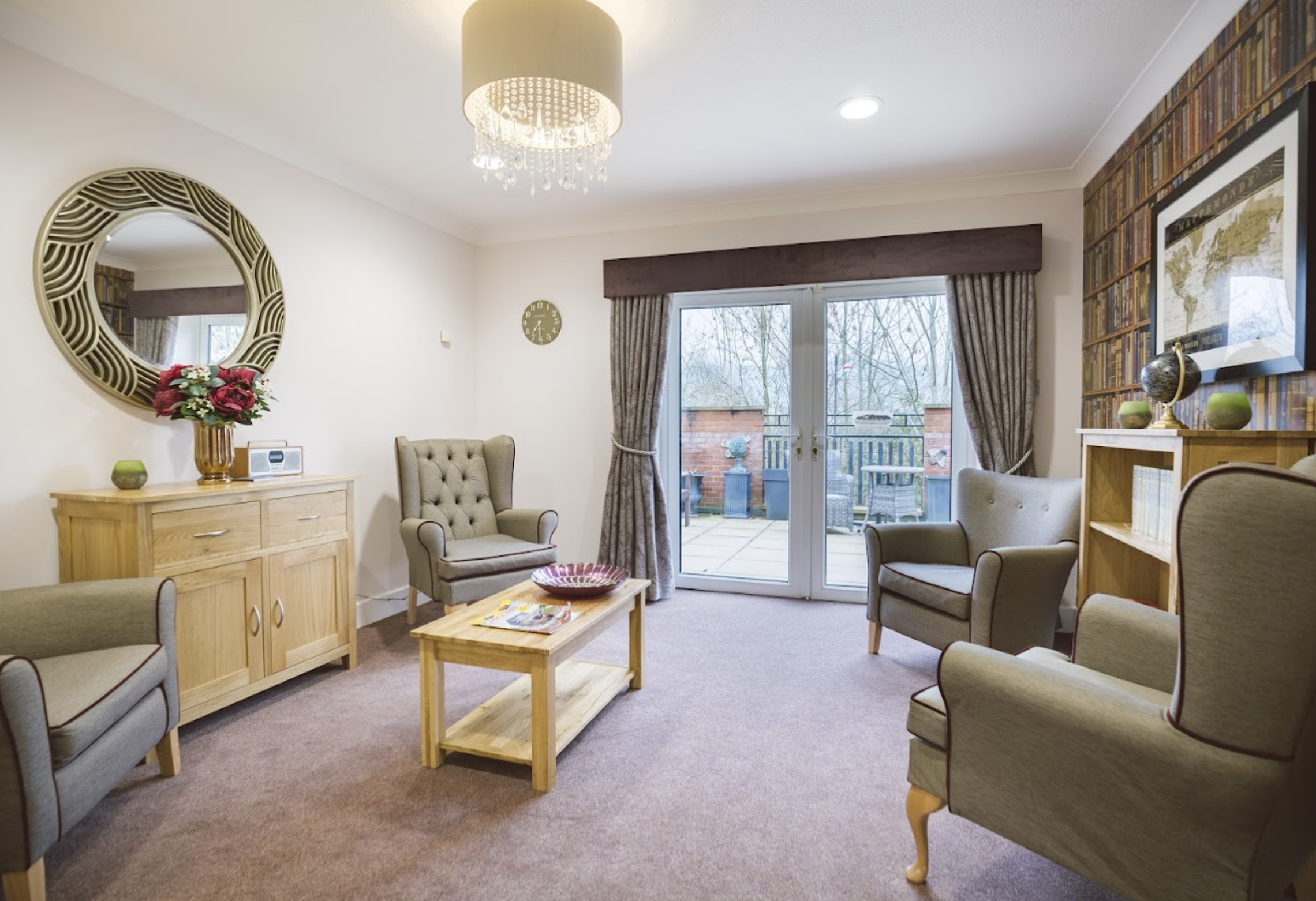 Lounge of The Rhallt care home in Welshpool, Wales