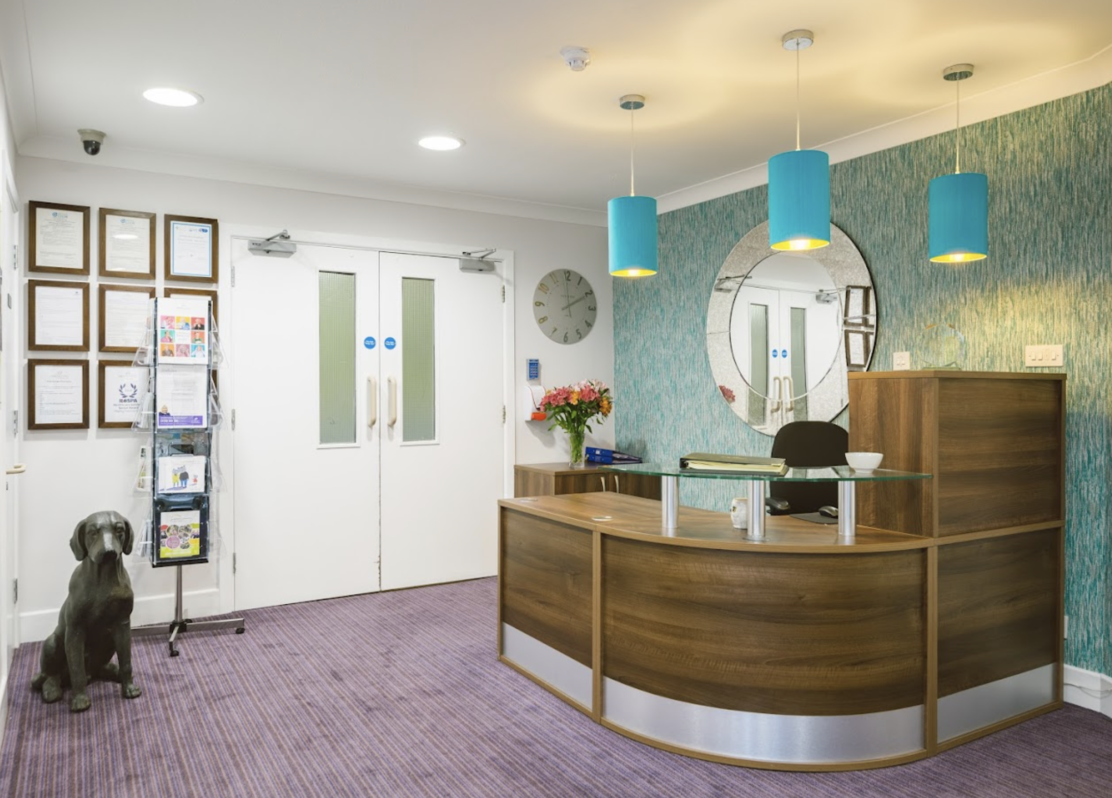 Reception of The Rhallt care home in Welshpool, Wales