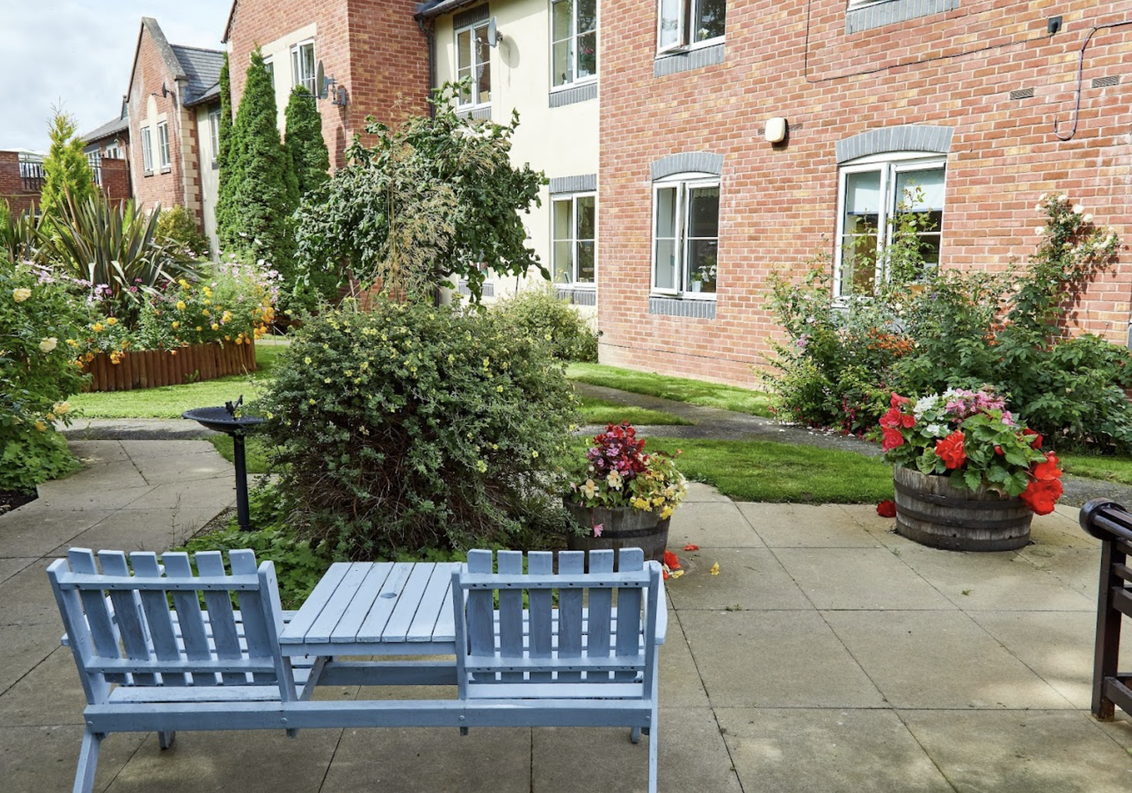 Garden of The Rhallt care home in Welshpool, Wales