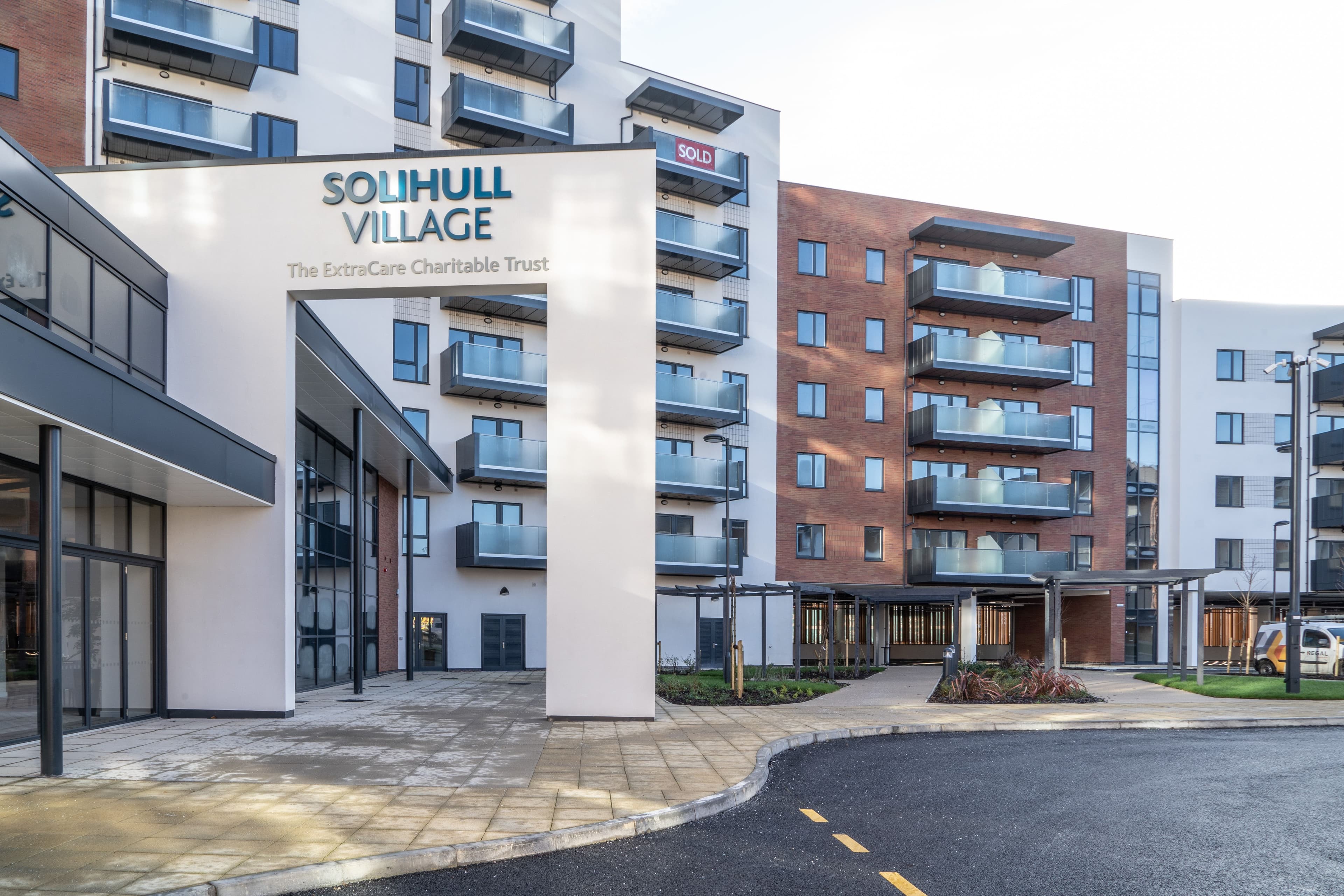 Exterior of Solihull Village retirement development in Shirley, West Midlands