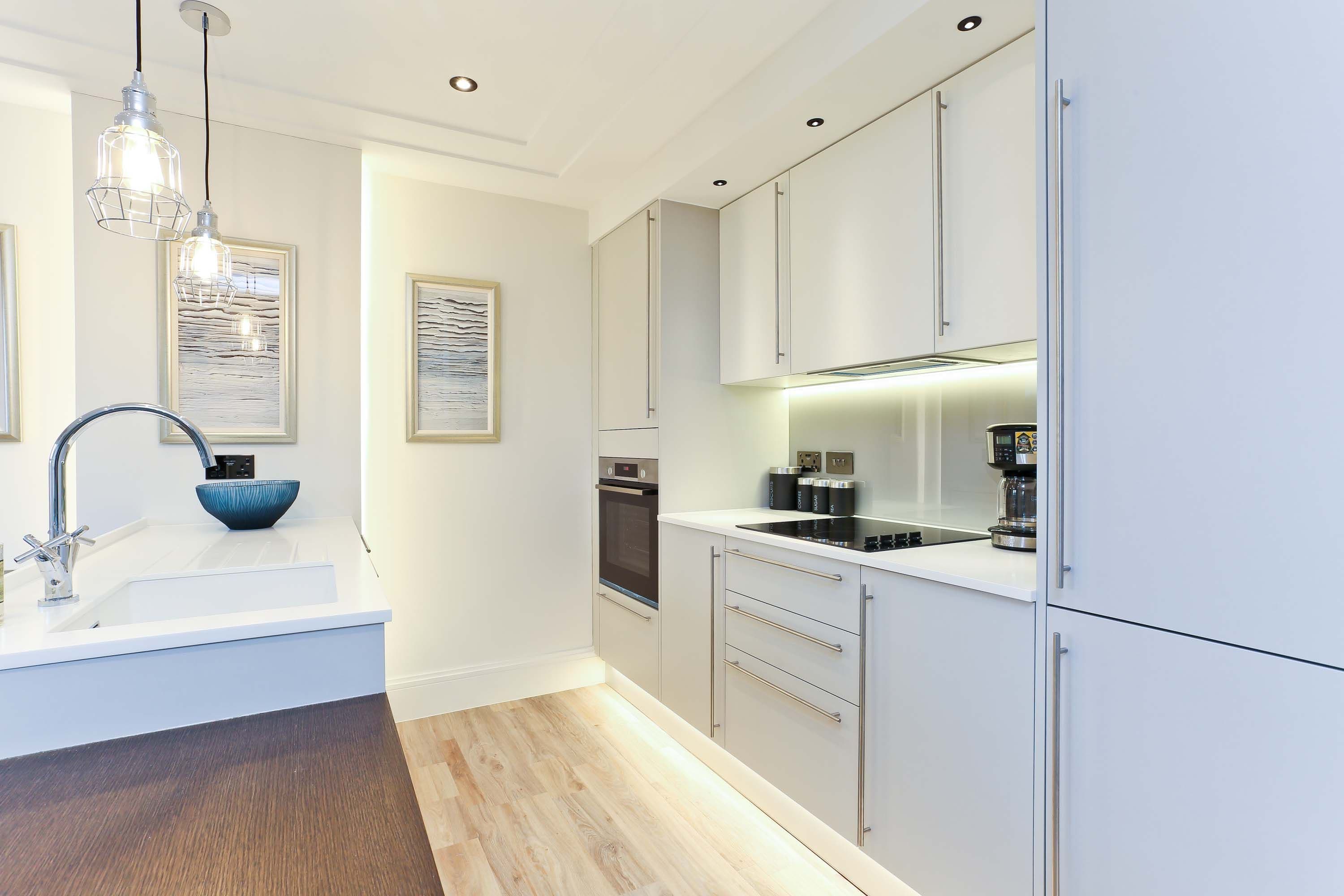 Kitchen of The Vale retirement development in West Norwood, London