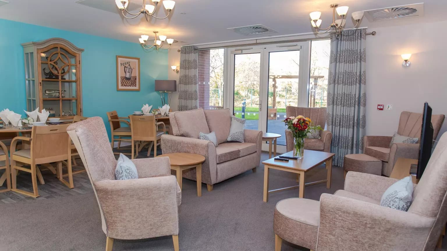 Lounge of Anson Court care home in Welwyn Garden City, Hertfordshire