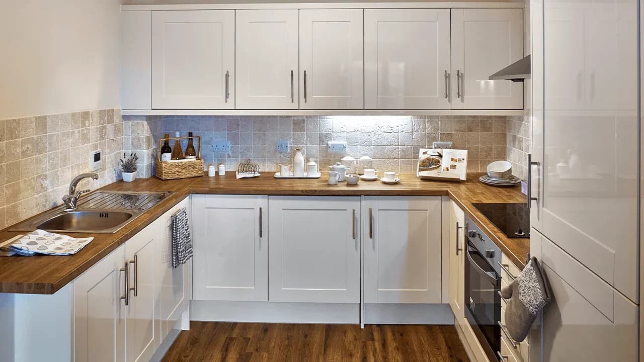 The kitchen area at Hawthorns Aldridge Care Home in Walsall, Staffordshire