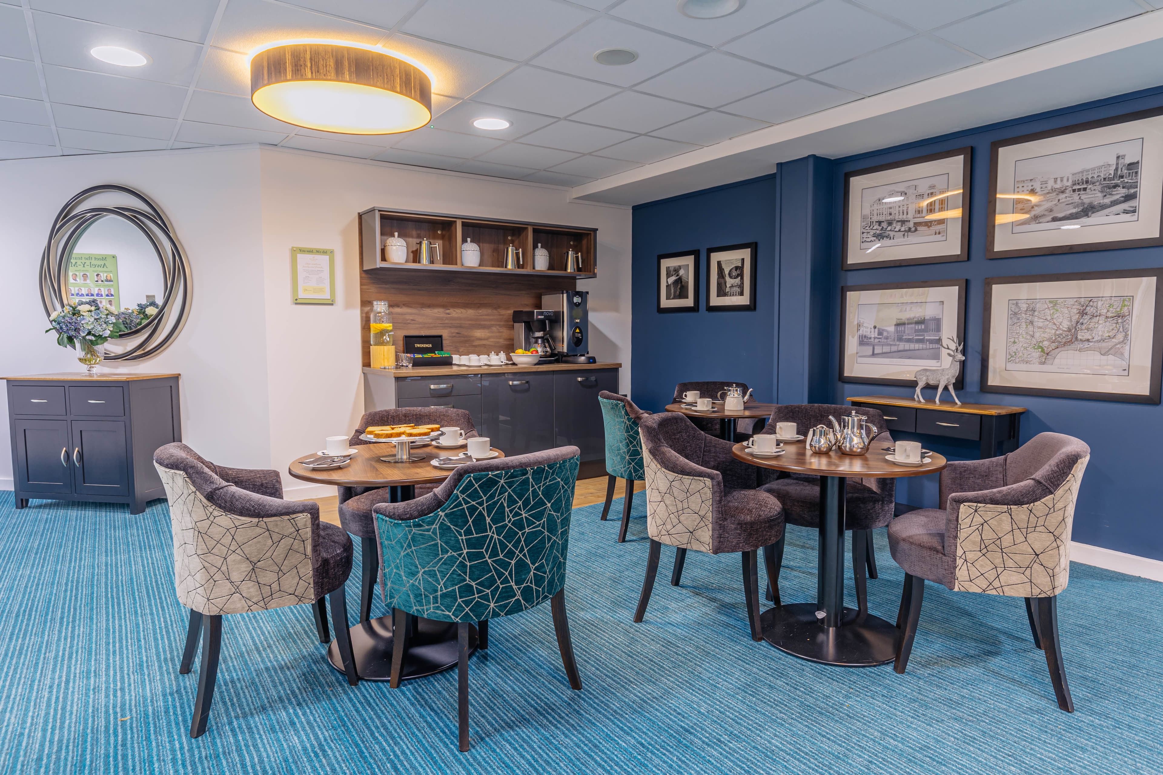 Dining area of Awel-y-Mor Care Home in Swansea, South Glamorgan