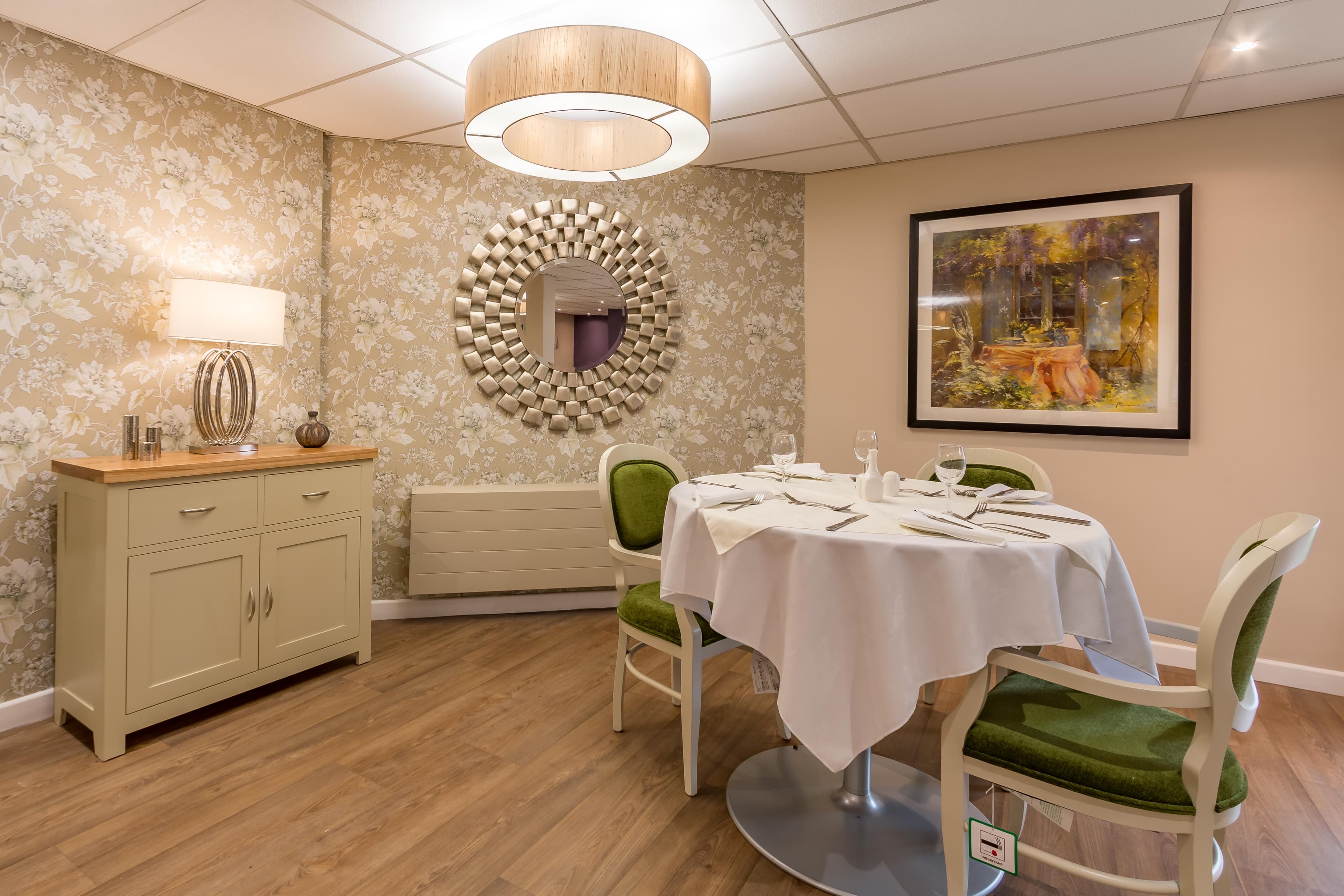 Dining room of Hafan-Y-Coed Care Home in Llanelli, Wales