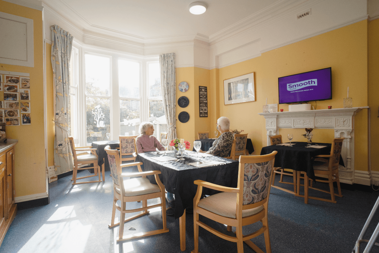 The dining area in the Belvedere Lodge Care Home in Bristol