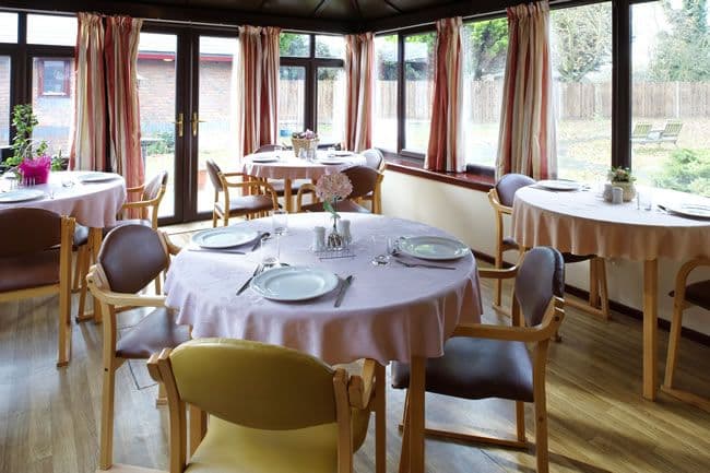 Dining room of Broadwater Lodge care home in Godalming, Surrey