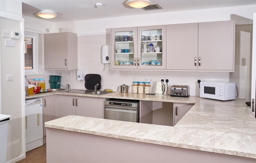 Kitchen of Broadwater Lodge care home in Godalming, Surrey