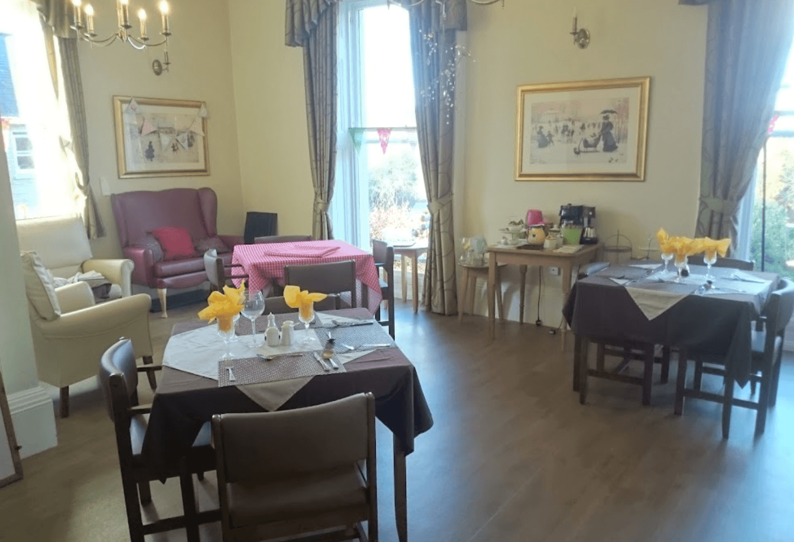 Dining room of Cleveland House care home in Huddersfield, West Yorkshire