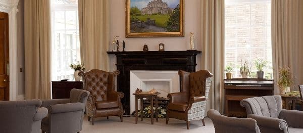 The lounge area at The Manor House Care Home in Wirral, Merseyside