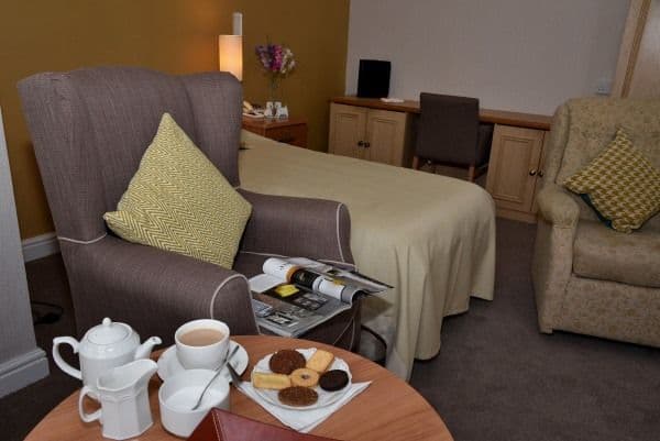 The lounge area at The Manor House Care Home in Wirral, Merseyside