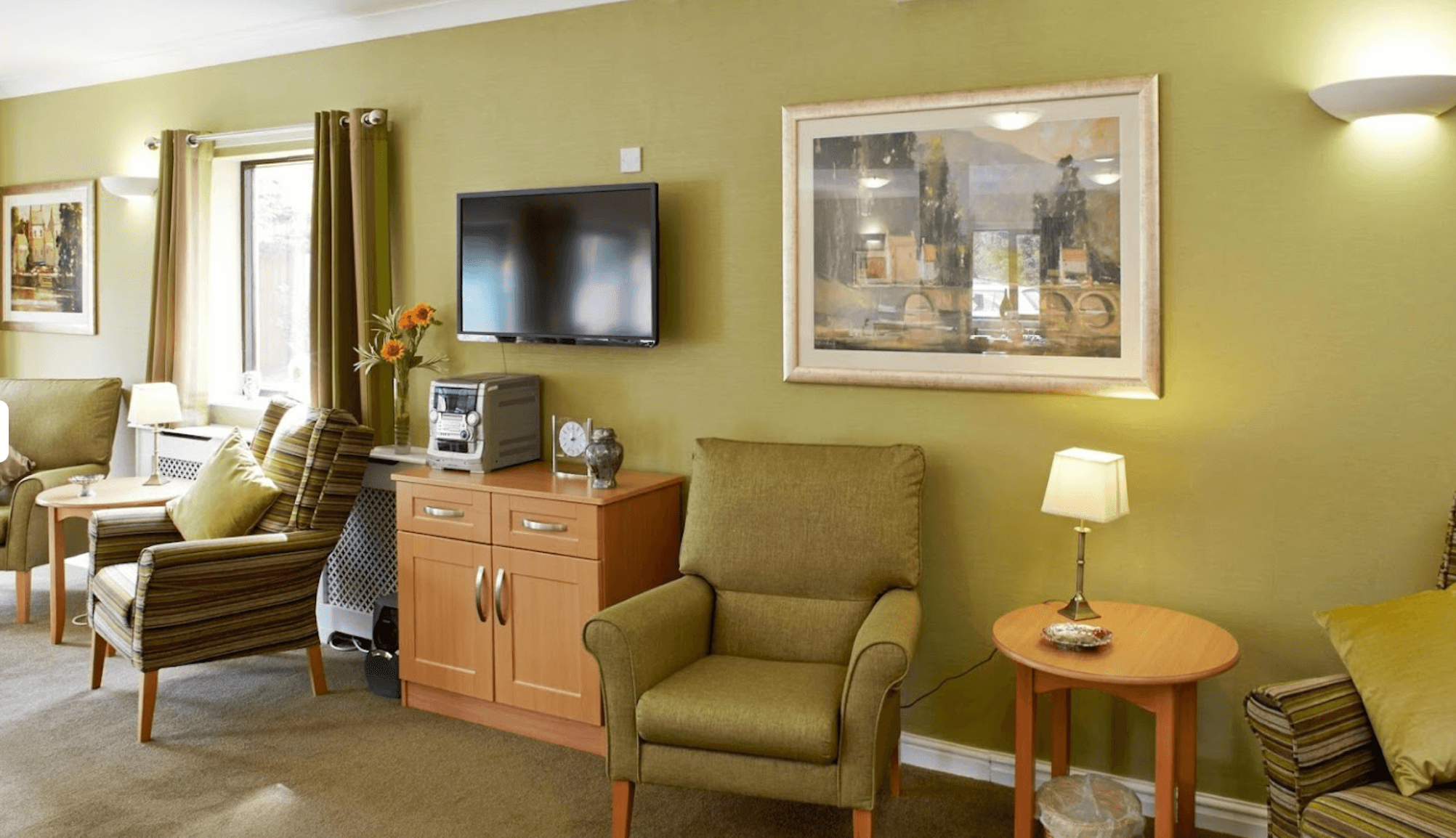 Lounge of Newton Court care home in Middlewich, Cheshire