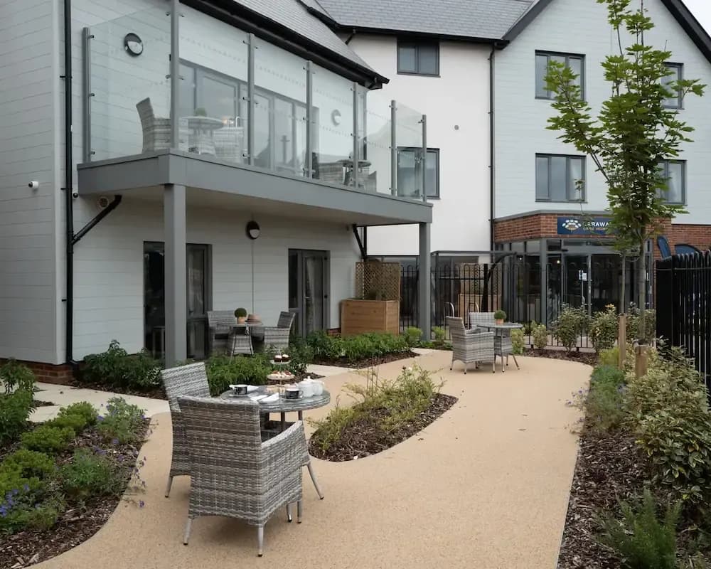 Caraway House Care Home patio and exterior