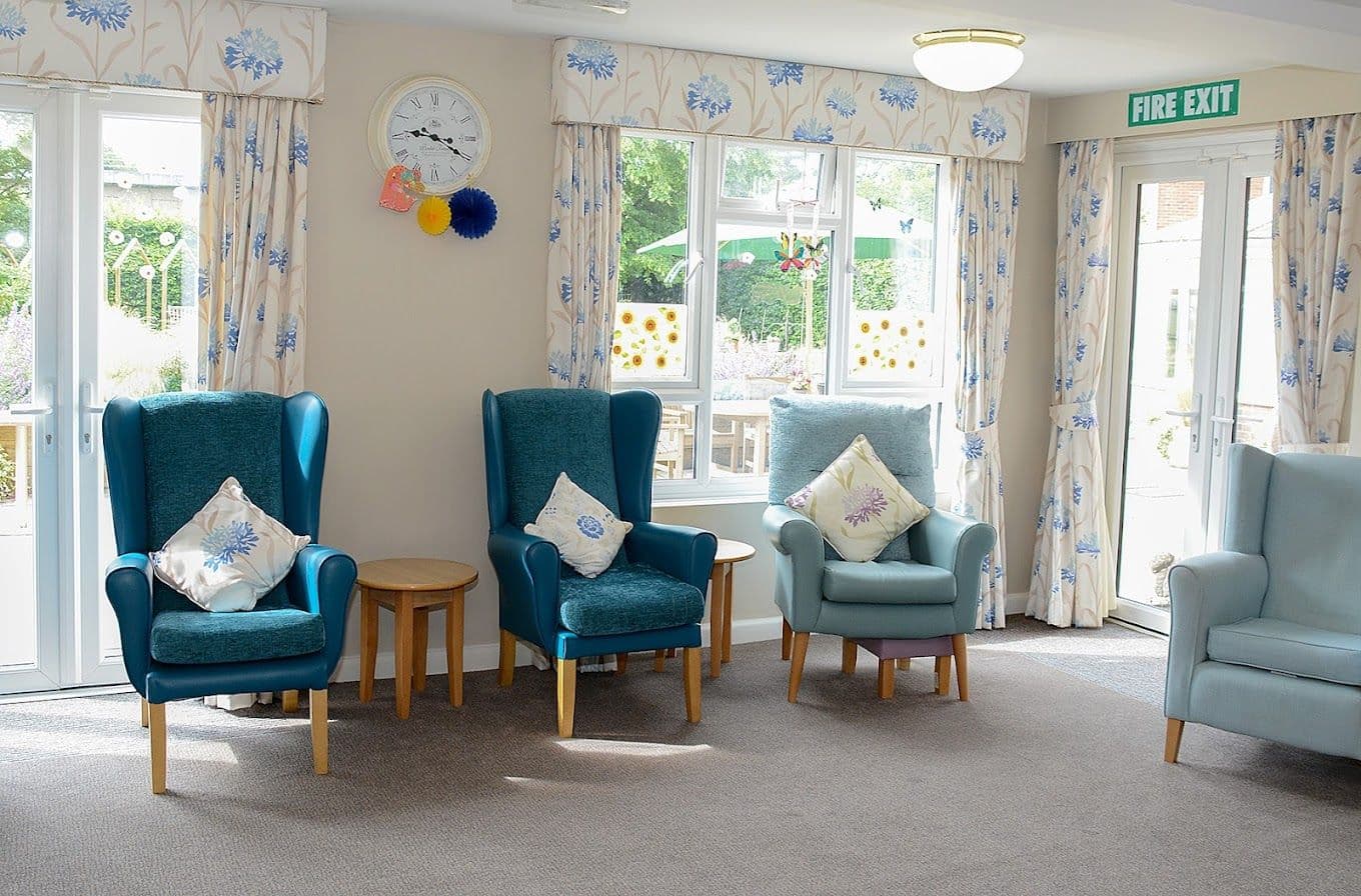 Lounge of Castle Dene care home in Bournemouth, Hampshire