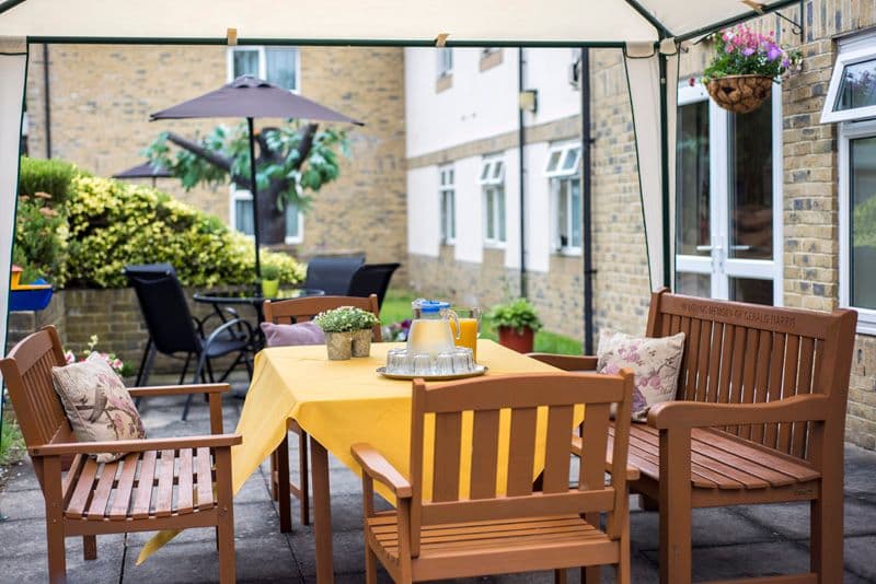 Garden area of Charlotte House care home in Snowy Fielder Waye, Isleworth