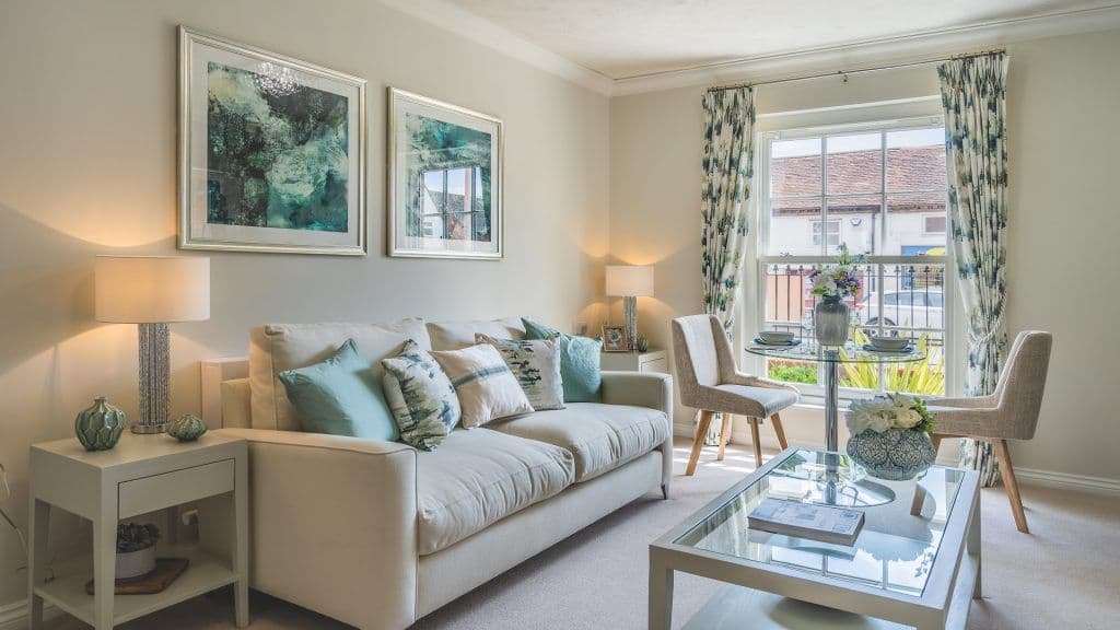 Lounge of Heath Lodge retirement development in Pinner, London