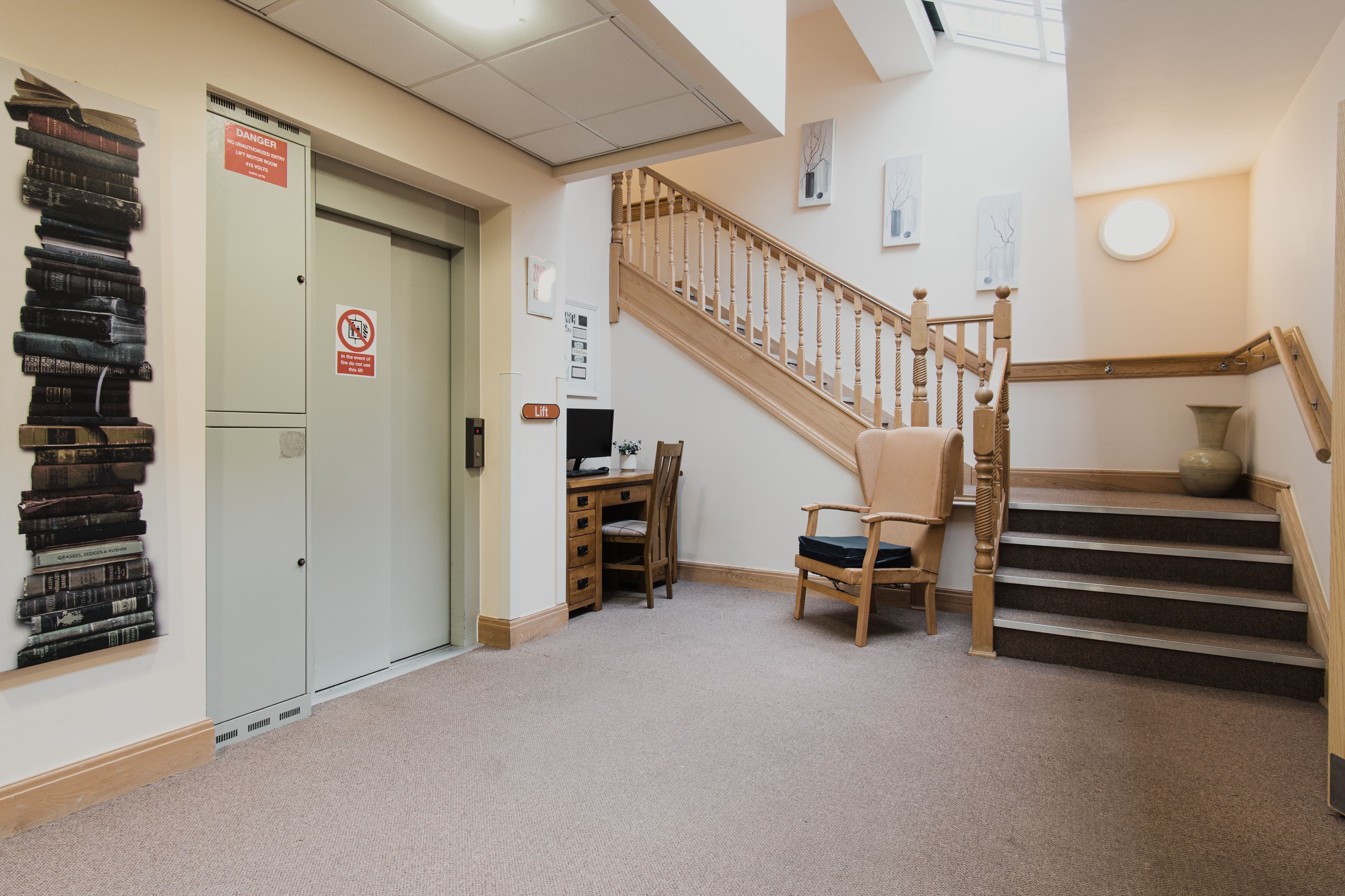 Stairway at Stones Wood Care Home in Oldham, Greater Manchester