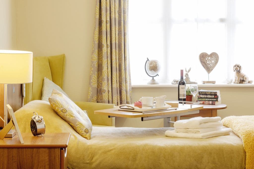 Bedroom at De Lucy House Care Home, Diss, Norfolk