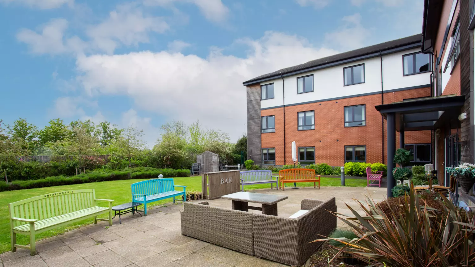 Garden of Dukeminster Court care home in Dunstable, Bedfordshire