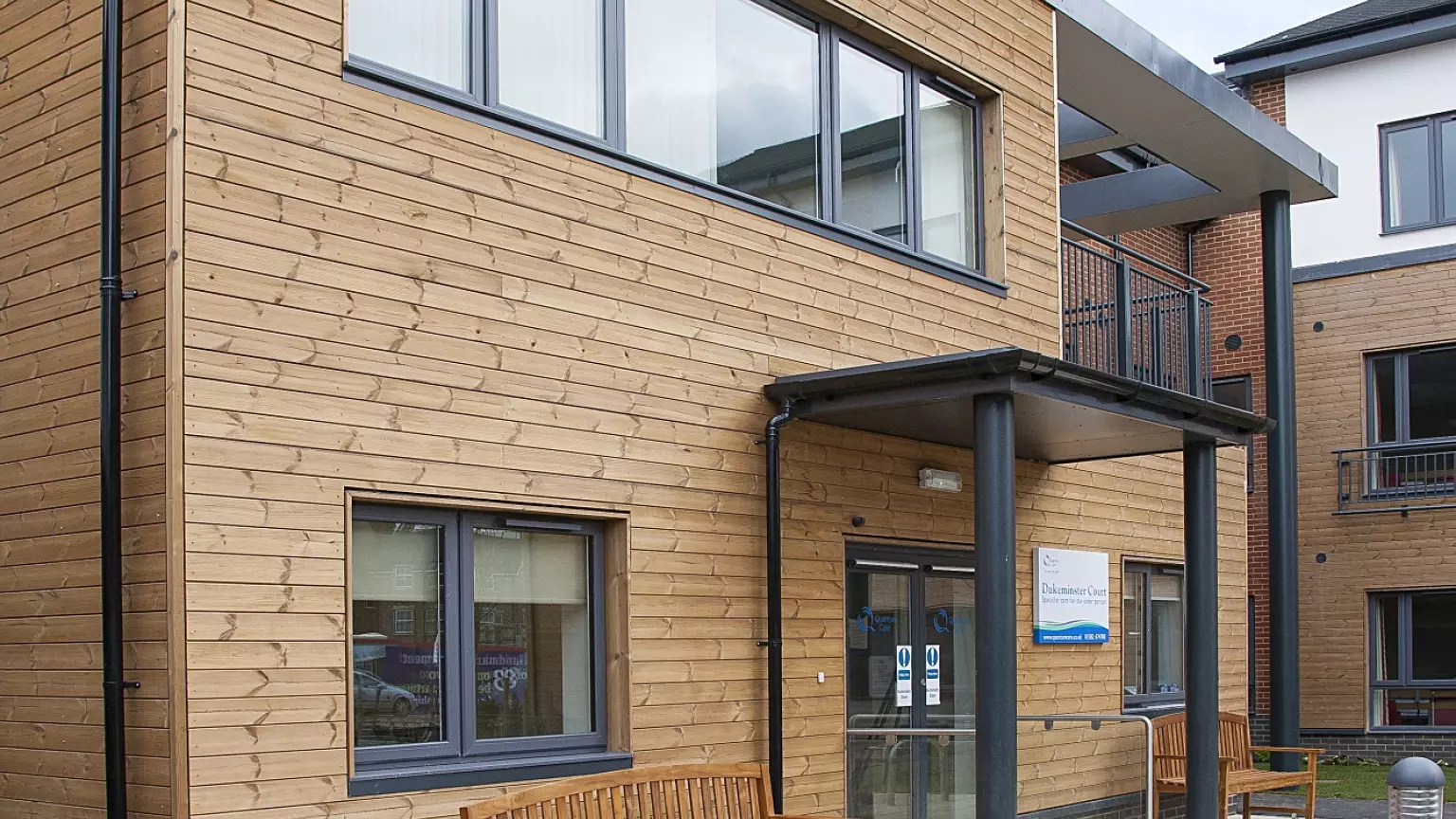 Exterior of Dukeminster Court care home in Dunstable, Bedfordshire