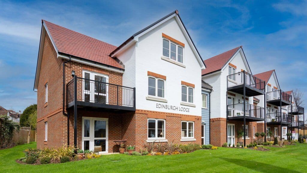 Exterior of Edinburgh Lodge retirement development in Orpington, Greater London