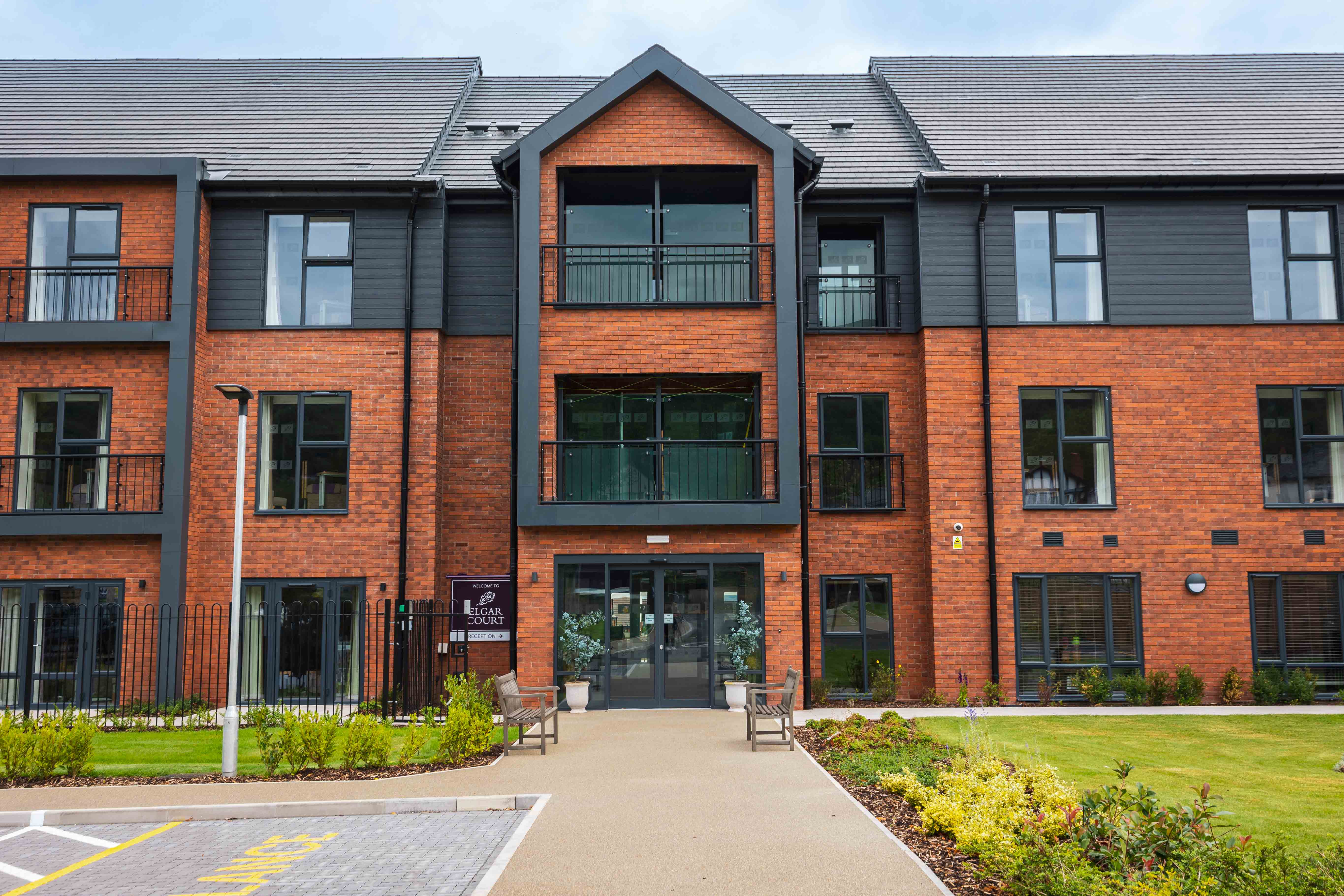 Exterior of Elgar Court Care Home in Malvern, Worcestershire