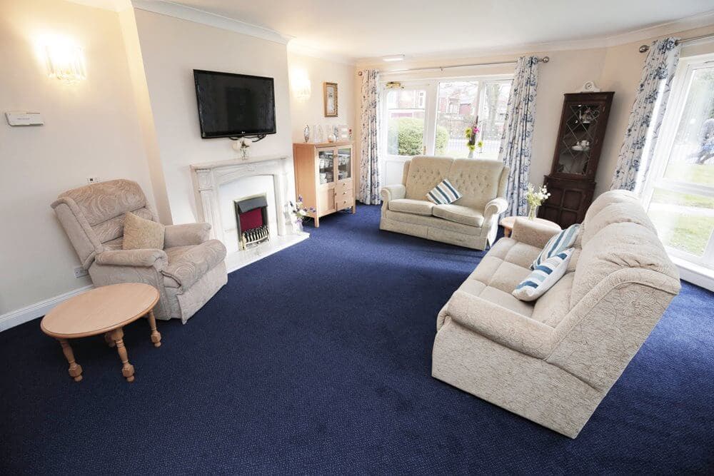 Lounge of Elwick Grange care home in Hartlepool, County Durham