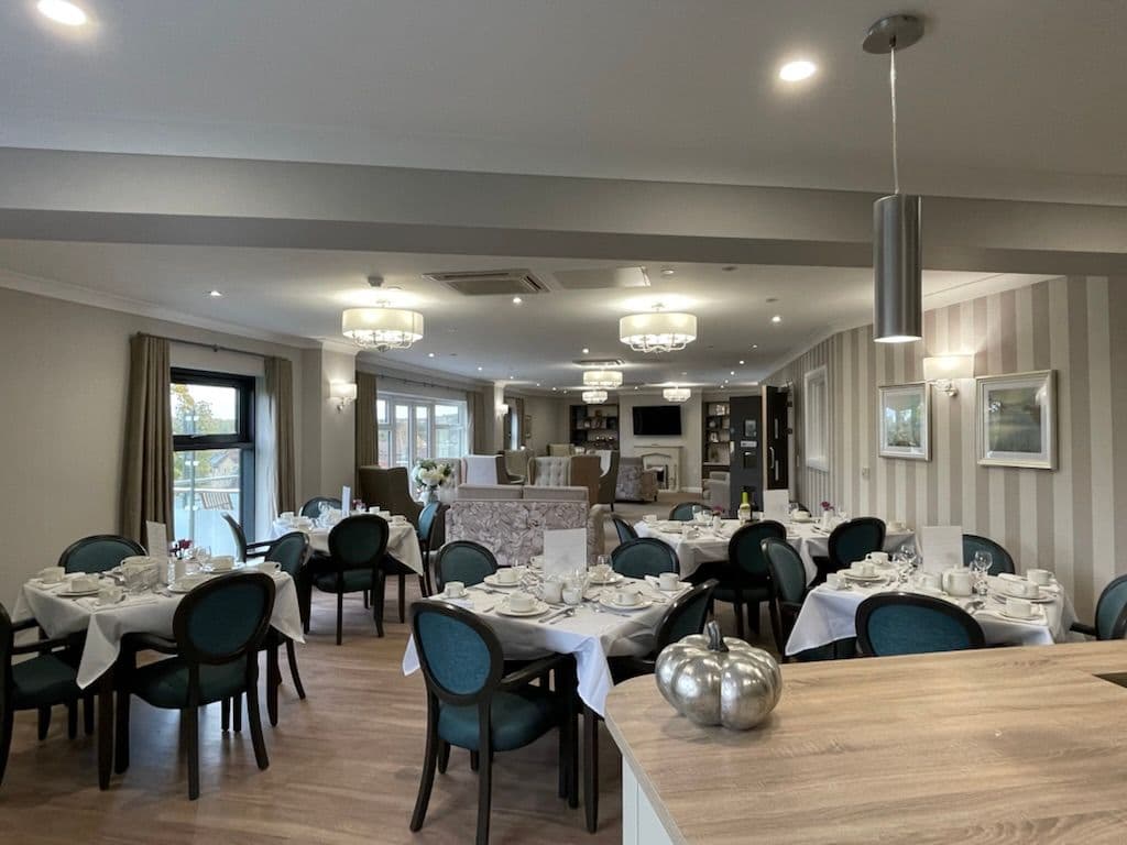 Dining room of Flowers Manor care home in Chippenham, Wiltshire