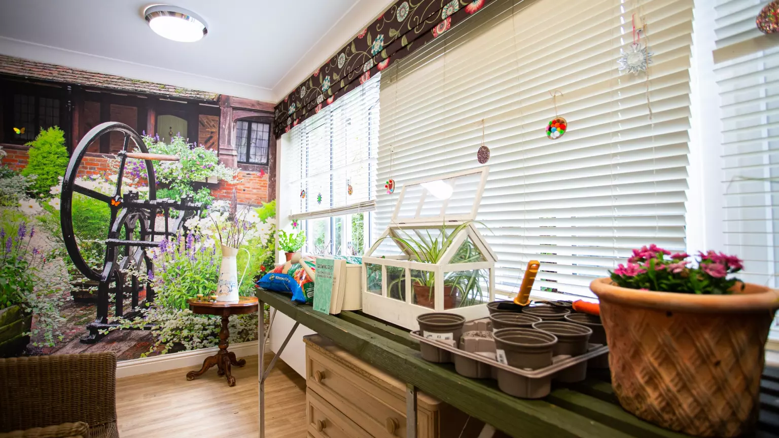 Gardening area of Fosse House care home in St Albans, Hertfordshire