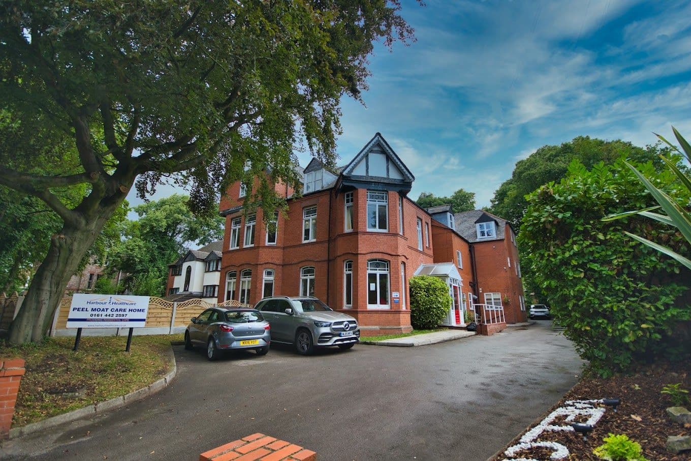 Exterior of Peel Moat Care Home in Stockport, Greater Manchester 