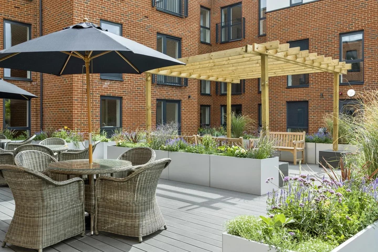 Garden at Holly Place Retirement Development in Surrey, South East England