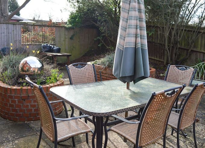 Garden area of Holmer care home in Holmer, Hereford