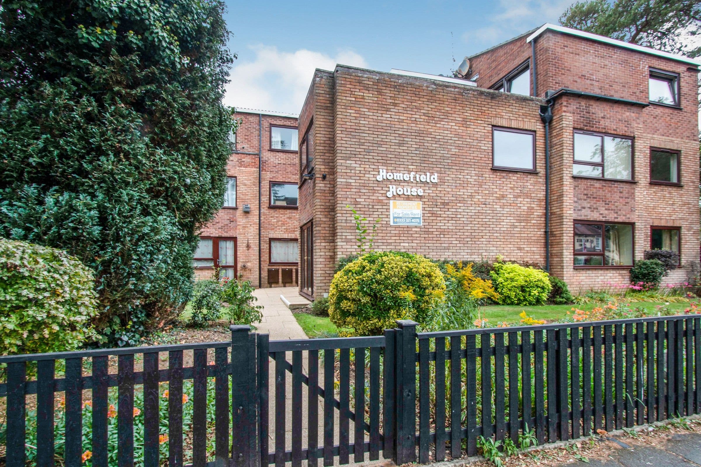 Exterior of Homefield House retirement development in New Milton, Hampshire