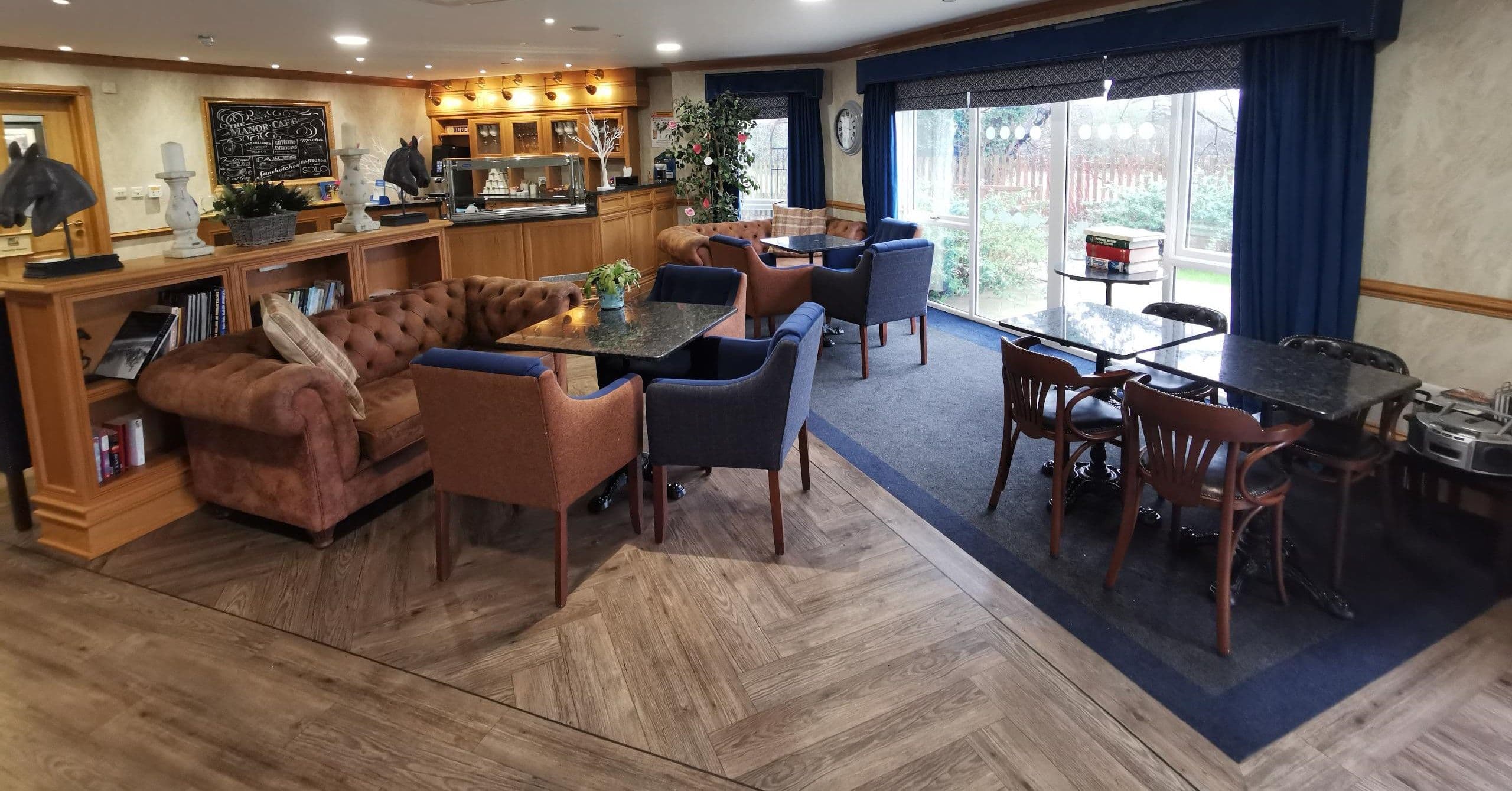 Lounge of Cuffley Manor care home in Potters Bar, Hertfordshire