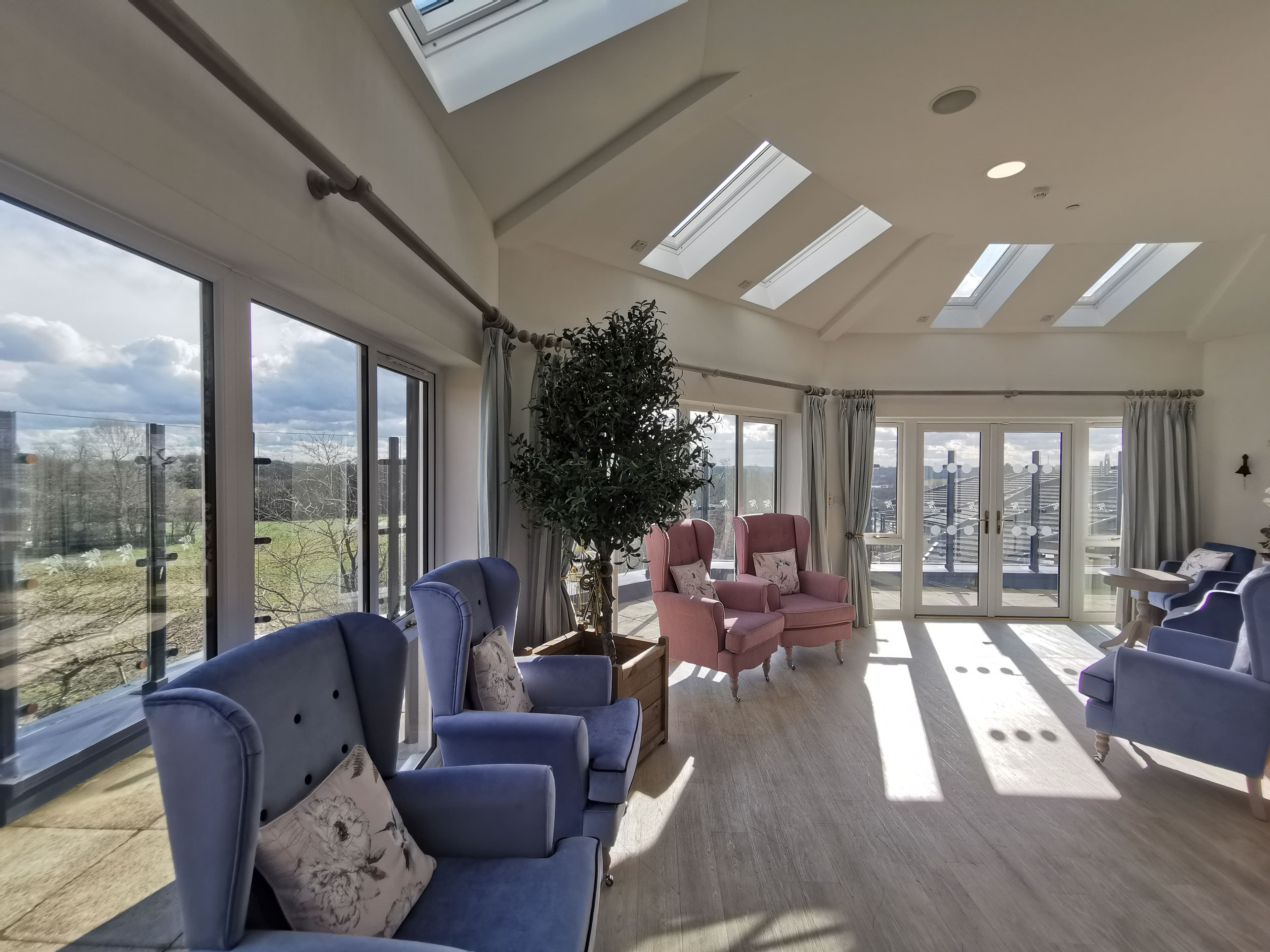 Lounge of Cuffley Manor care home in Potters Bar, Hertfordshire