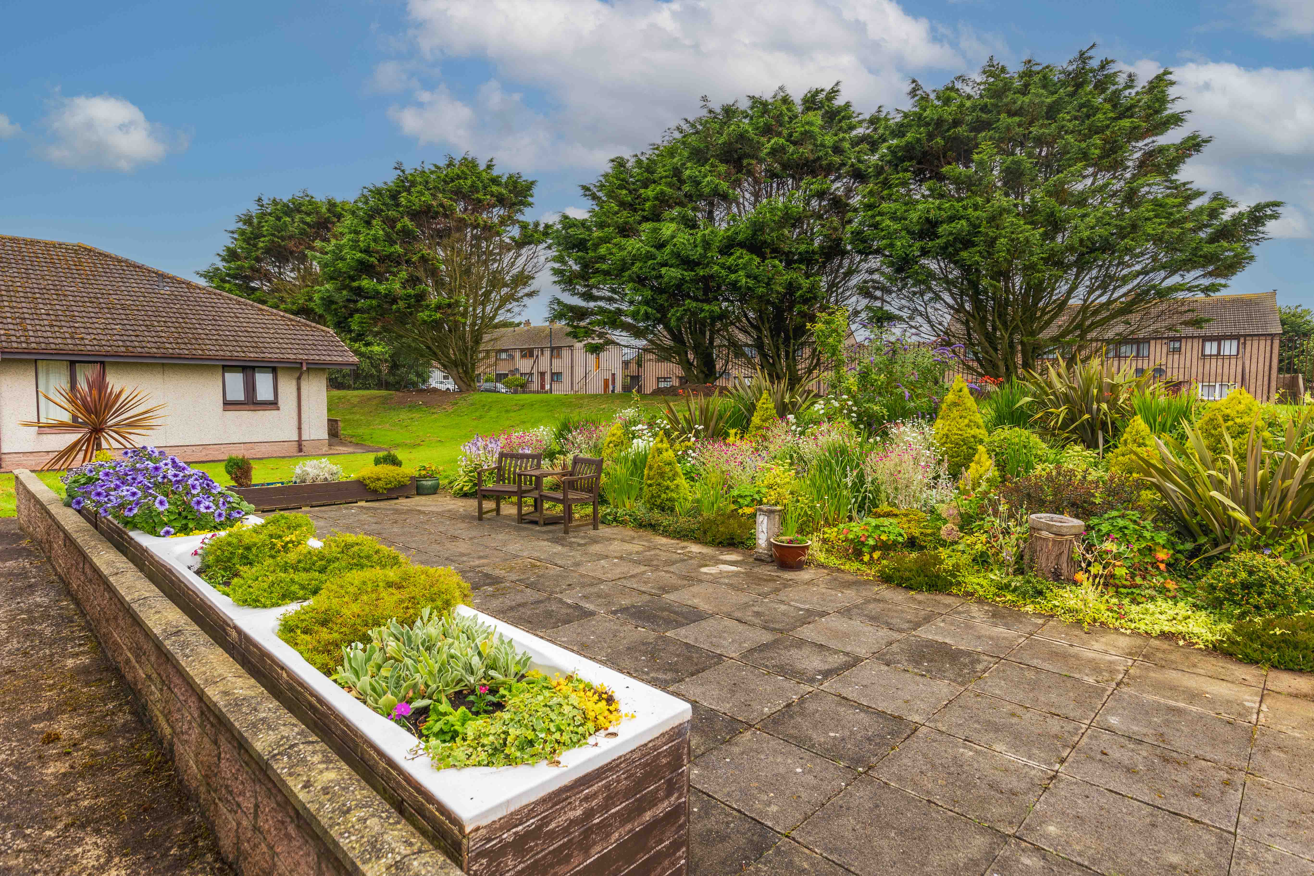 Garden at Kirkburn Court Care Home in Peterhead, Aberdeenshire