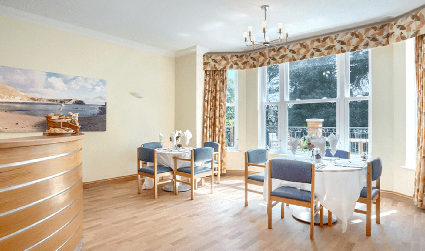 Dining area of Branksome Park care home in Poole, Dorset