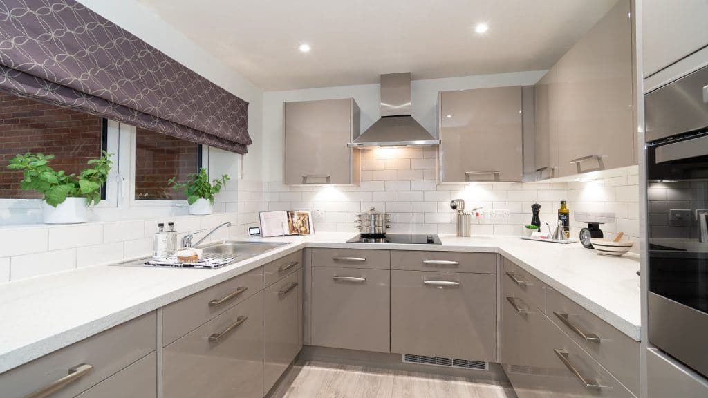 Kitchen of Knights Lodge retirement development in Lymington, Hampshire