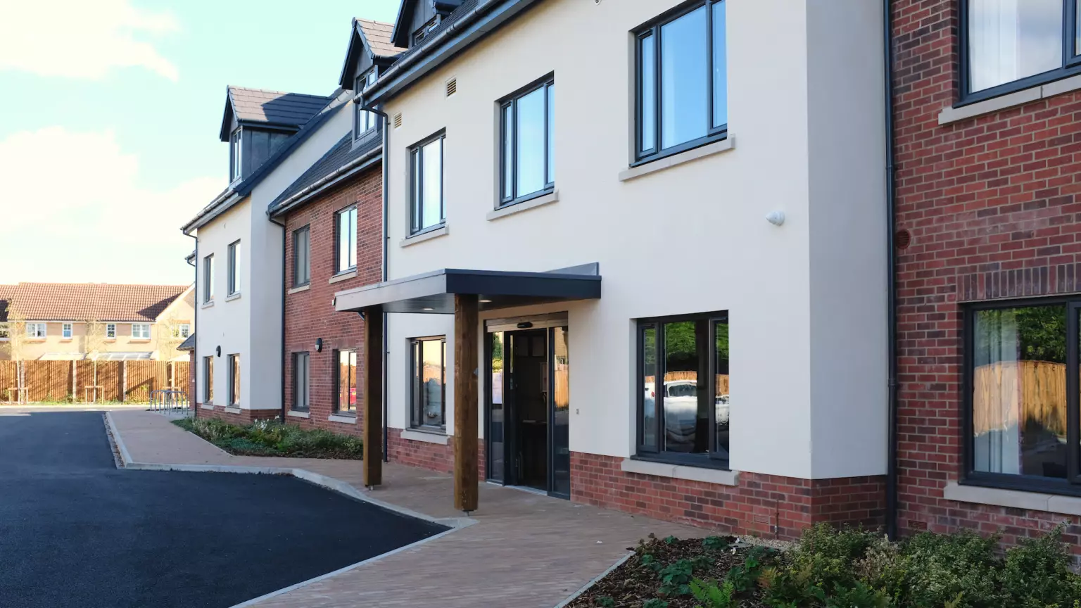 Exterior of Mantels Court care home in Biggleswade, Bedfordshire