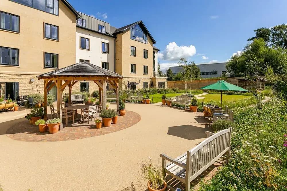 Mayfield View care home courtyard and exterior