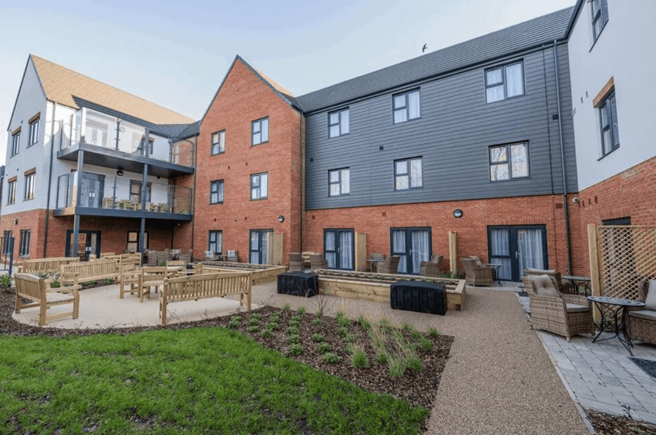 Garden at Oak Hill Mews Care Home in Market Harborough, Leicester