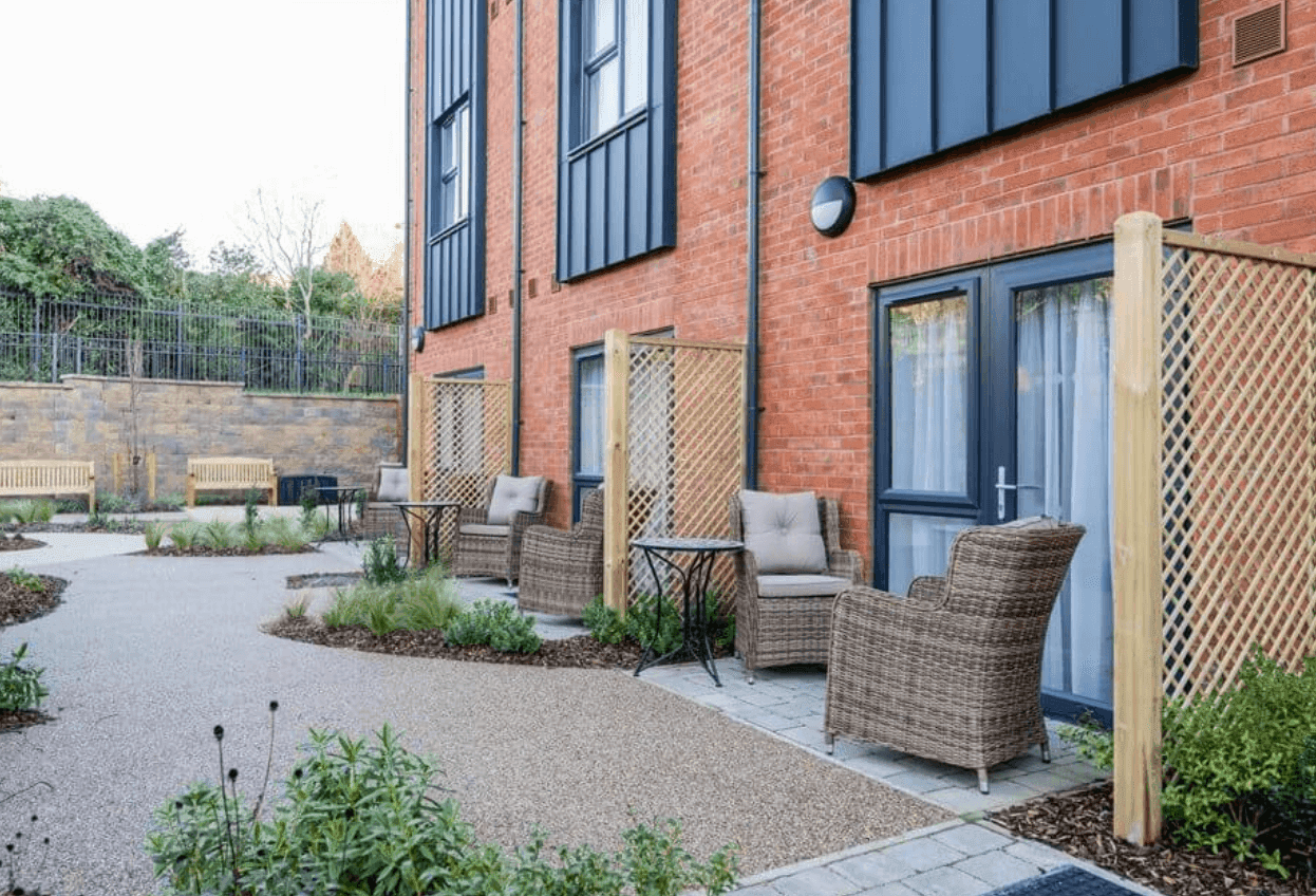 Garden at Oak Hill Mews Care Home in Market Harborough, Leicester