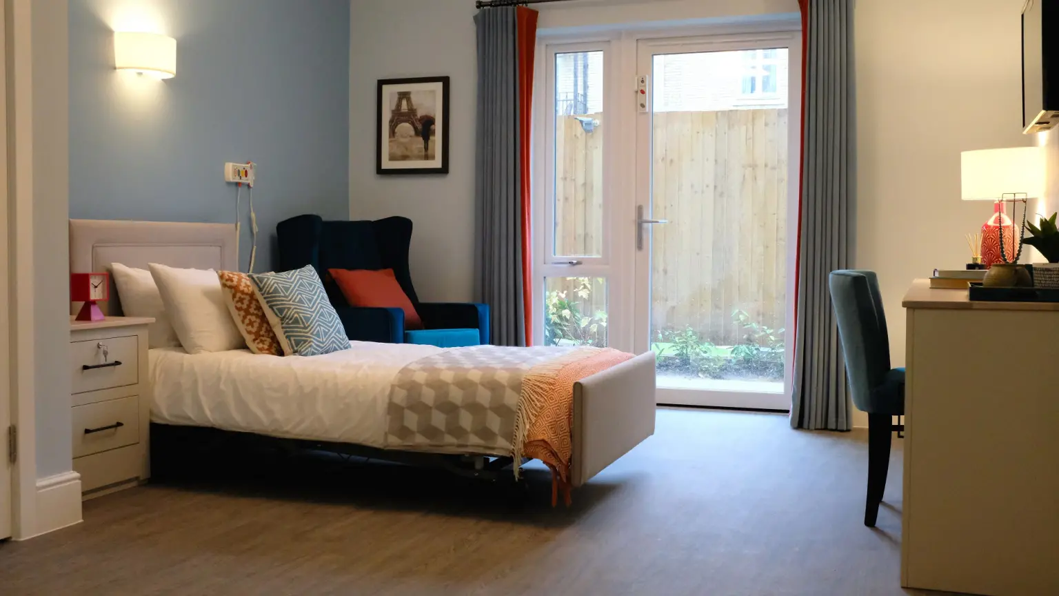 Bedroom of Oakmoor Lodge care home in Bushey, Hertfordshire