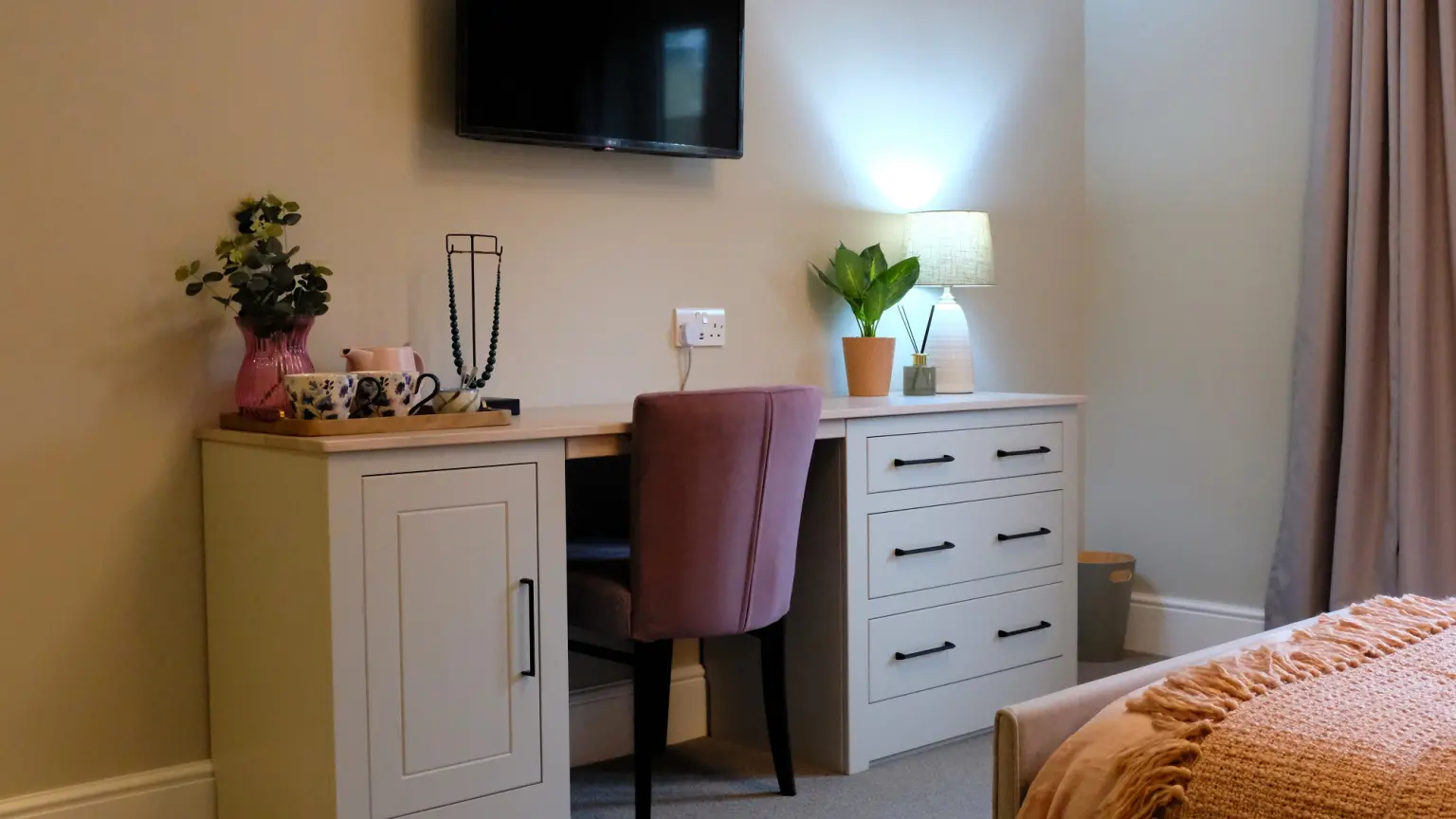 Bedroom of Oakmoor Lodge care home in Bushey, Hertfordshire