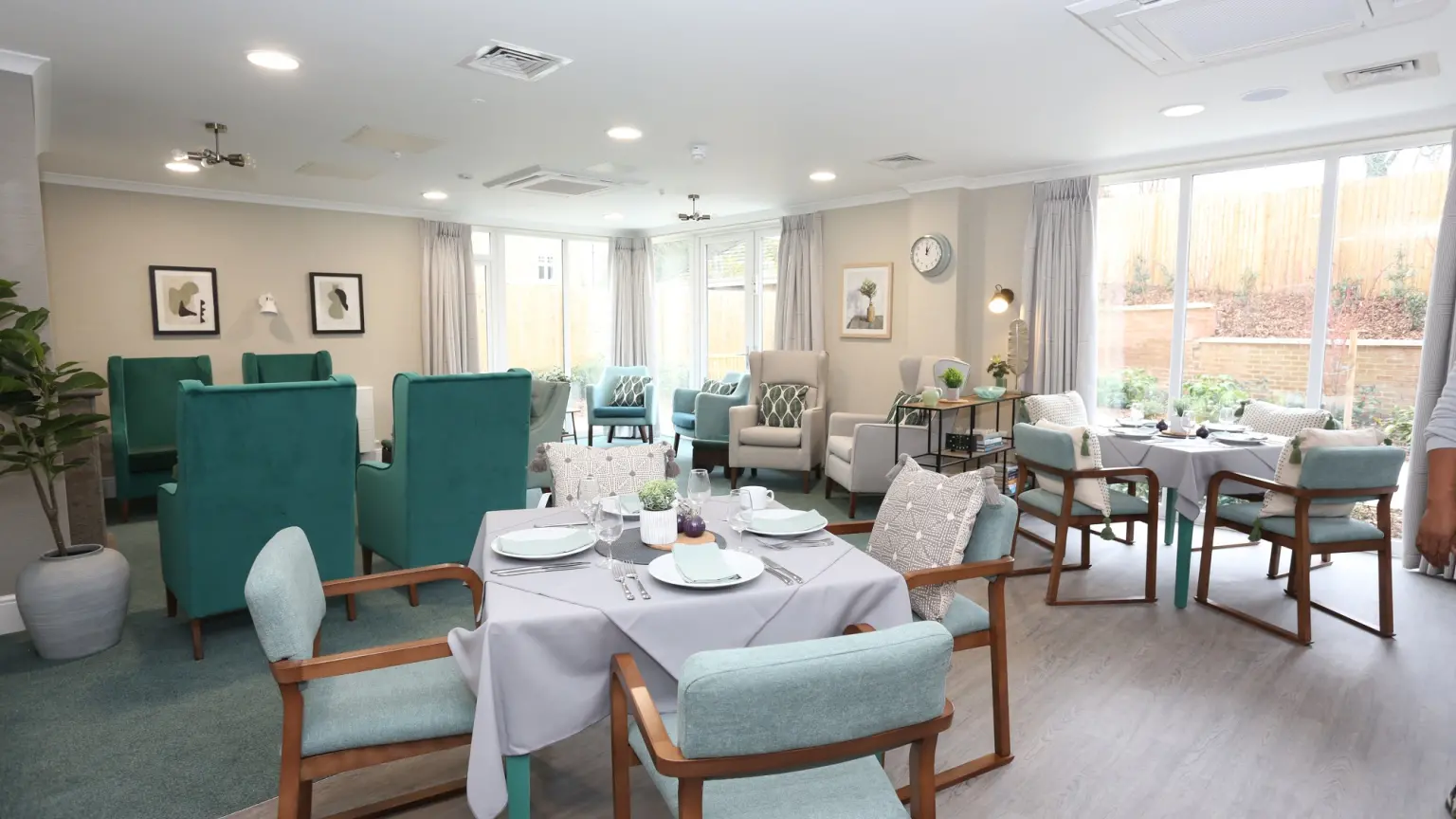 Dining room of Oakmoor Lodge care home in Bushey, Hertfordshire