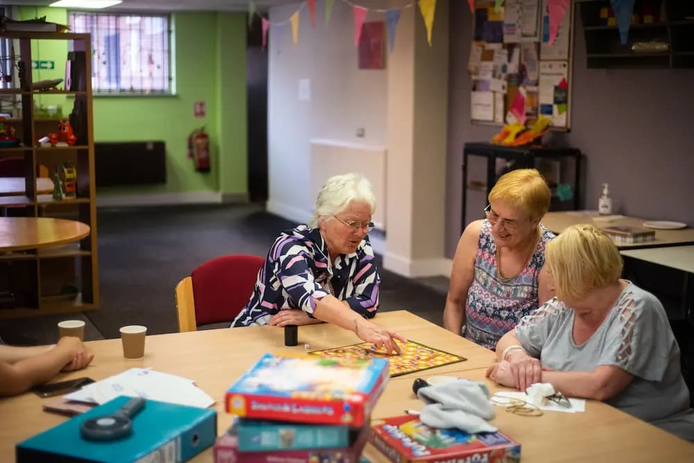 Older adults playing board games