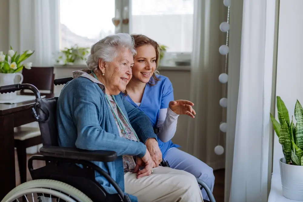 Older woman and her female carer