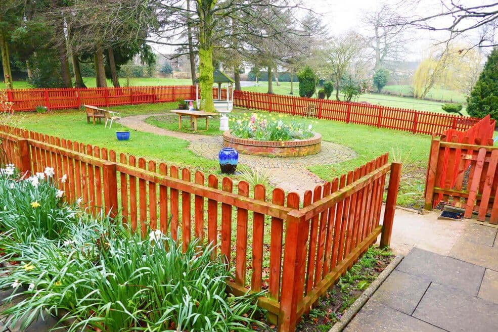 Garden area of Park House care home in Bewdley, West Midlands