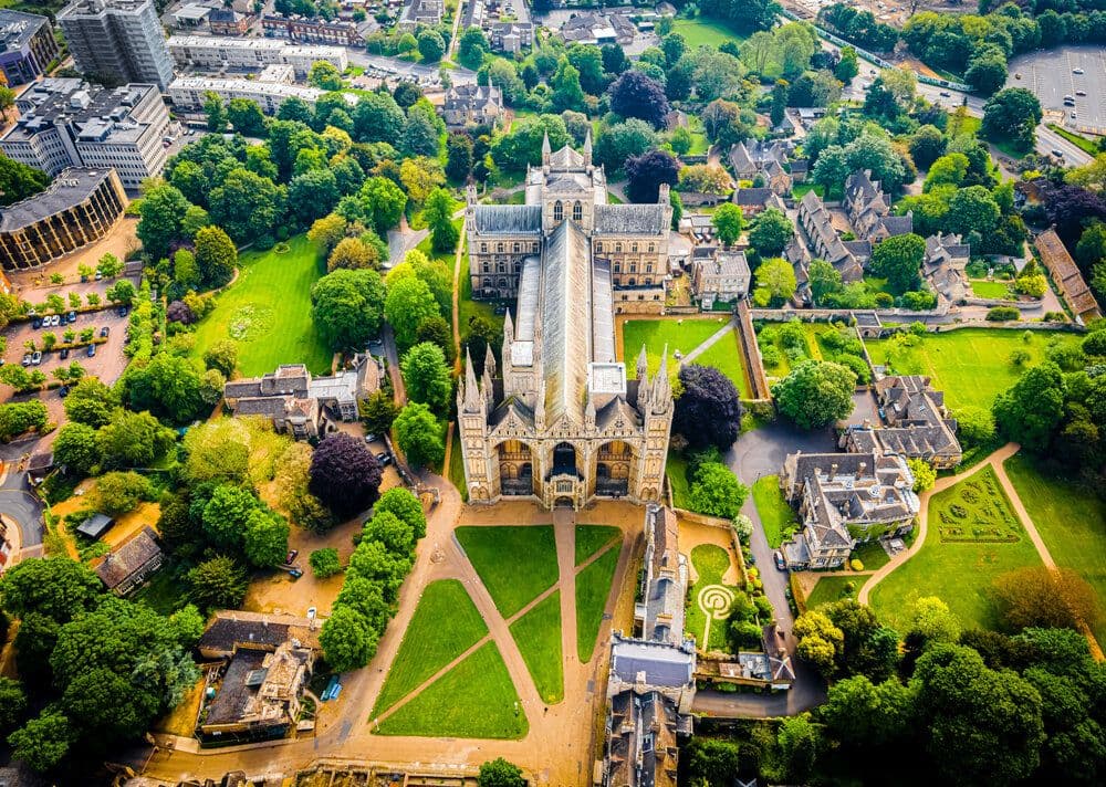 An aerial view of Peterborough Cathedral