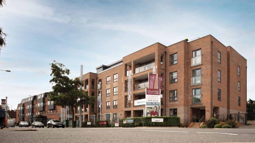 Exterior of Heath Lodge retirement development in Pinner, London